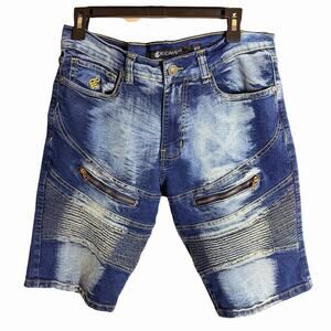 Rocawear Mens 30 Acid Wash Denim Jean Shorts Blue 12" Inseam Y2K 2000s Fade